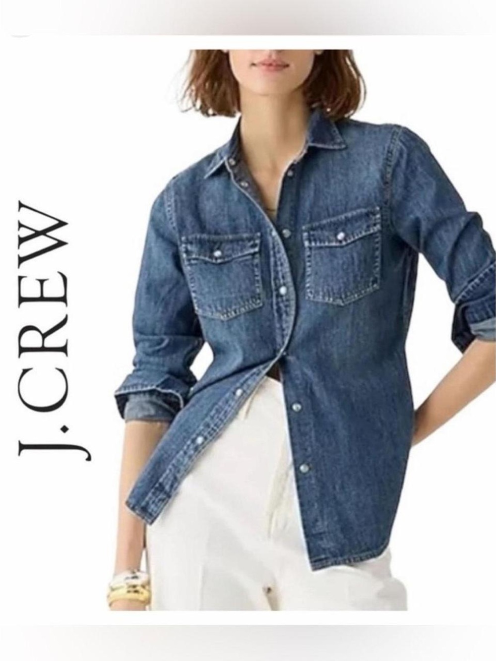 J. Crew Women's Dark Blue Western Style Denim Button-Down Shirt size 8